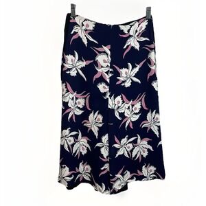 Marni Italy Silk Navy‎ Floral Midi Skirt Pink IT 38 US 2 Office Luxury Feminine